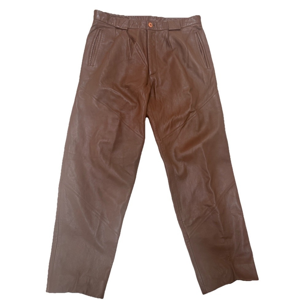 Vintage 90s Hip Hop SAXONY Men's Baggy Leather Pants Brown Size 40 X 31
